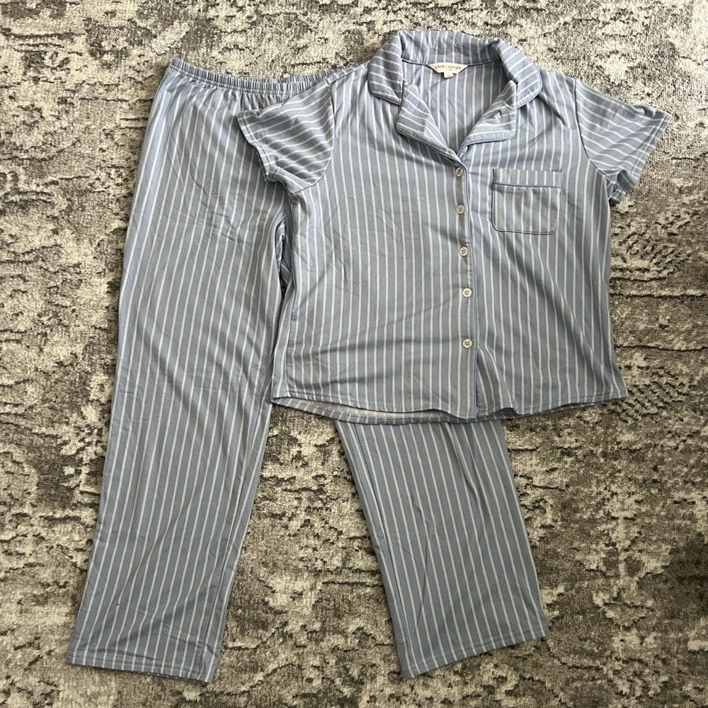 Laura Ashley Light Blue Striped Pajama Set